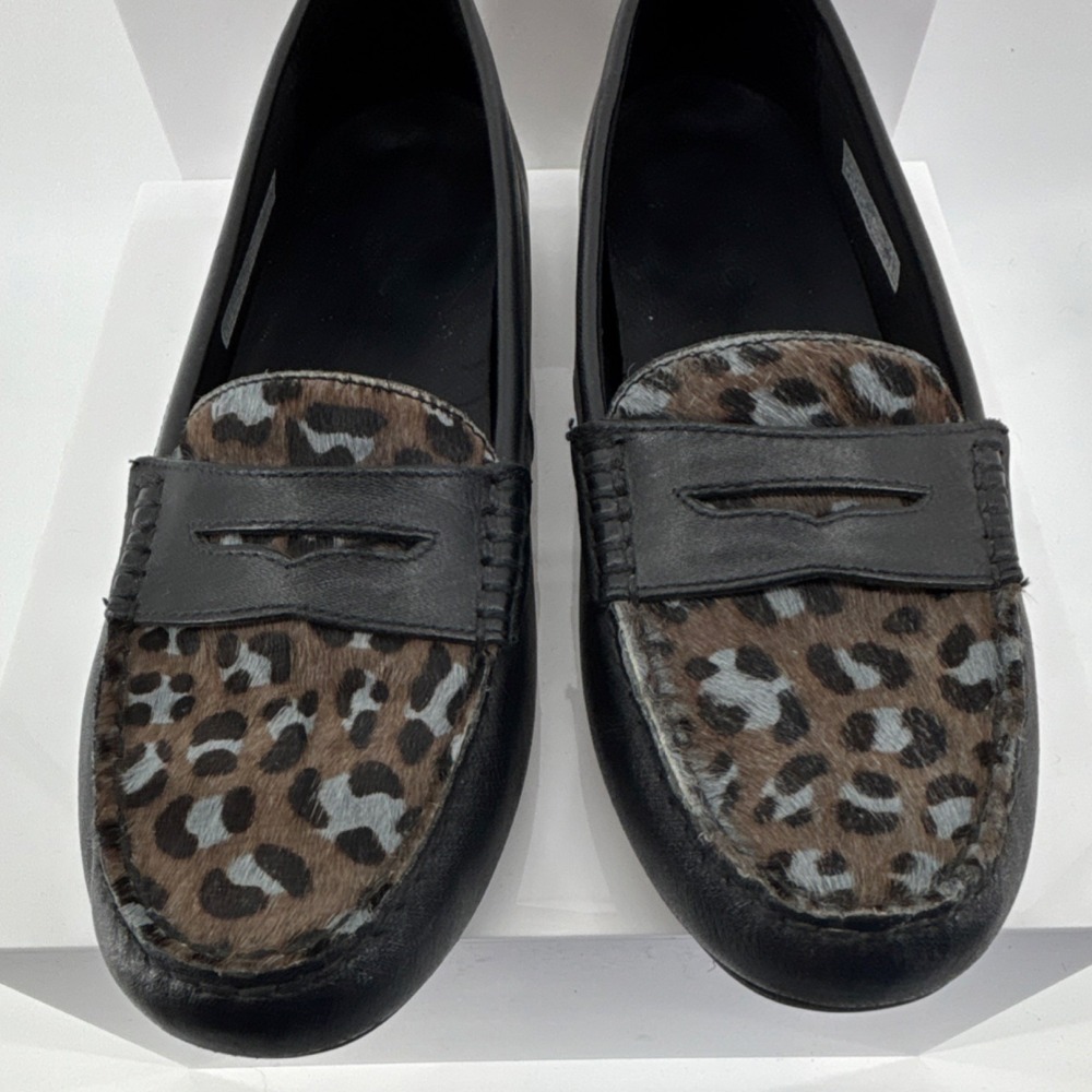 Vionic Athen Cheetah Leopard Animal Penny Loafer Flat Women 8 Black Comfort Shoe